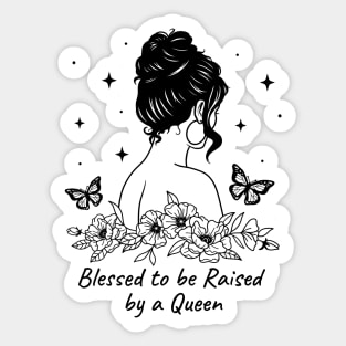 Blessed to be Raised by a Queen Outline Floral Mom Sticker